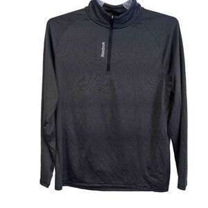 Reebok Speedwick Mens Large Quarter Zip Pullover Black Grey Striped Long Sleeve
